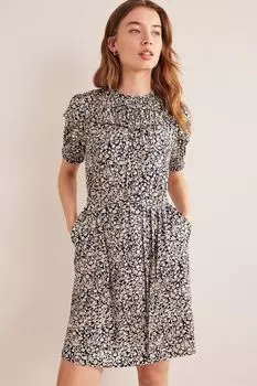 Мини-Платье из трикотажа с декоративной кокеткой Boden, синий