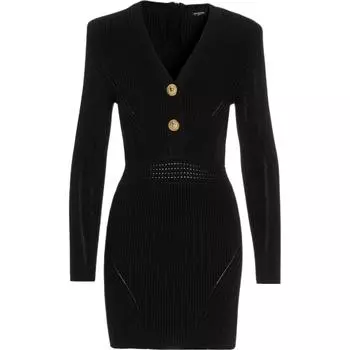Мини-платье из трикотажного полотна в рубчик BALMAIN, черный