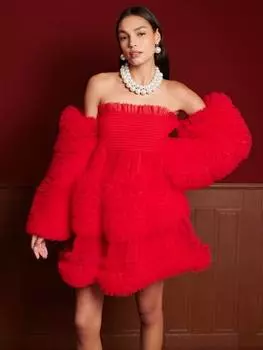 Мини-платье из тюля dream venice с рюшами Sister Jane, красный