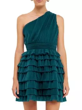 Мини-платье из тюля на одно плечо Endless Rose, цвет Amazon