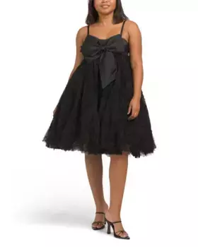 Мини-платье из тюля с бантом спереди Mac Duggal, черный