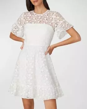 Мини-платье из тюля с цветочной вышивкой Shoshanna, цвет Optic