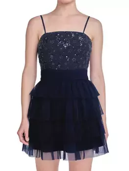 Мини-платье из тюля с цветочным узором Endless Rose, темно-синий