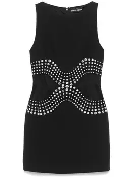 Мини-платье из тюля с вышивкой кристаллами David Koma, черный
