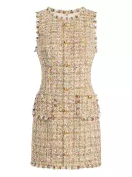 Мини-платье из твида с бахромой Cinq A Sept, нейтральный
