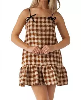 Мини-платье из твида с отделкой вельветовым бантом коричневого цвета Aureum