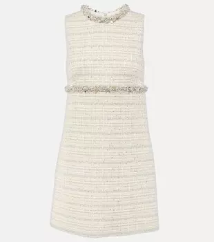 Мини-платье из твида с отделкой Valentino, цвет avorio/grey blue/strass
