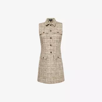 Мини-Платье из твида в стиле милитари без рукавов Theory, мультиколор