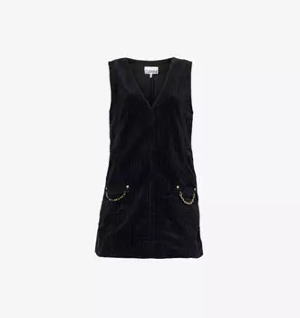 Мини-Платье из вельвета с органическим хлопком и V-образным вырезом без рукавов Ganni, черный