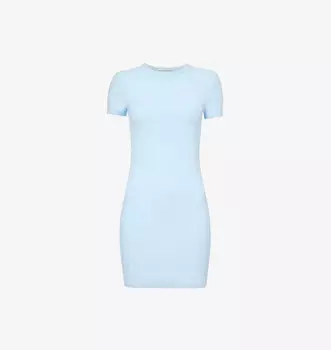 Мини-Платье из велюрового джерси с короткими рукавами и текстовым узором Alexander Wang, голубой