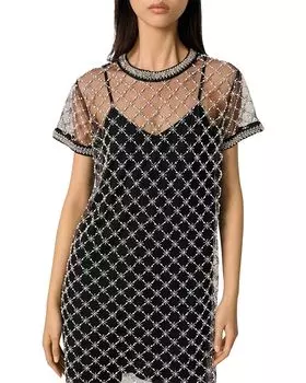 Мини-платье из вышитого тюля Maje, черный