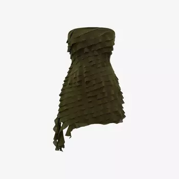 Мини-Платье из жоржета с асимметричным подолом и оборками Mistress Rocks, зеленый