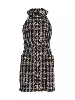 Мини-платье Jade из хлопкового твида с пуговицами спереди L'Agence, цвет black ivory plaid tweed