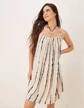 Мини-платье JDY без рукавов с фактурным рисунком и абстрактным принтом бежевого цвета