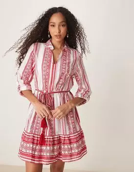 Мини-платье JDY с завязками на талии в красном узоре