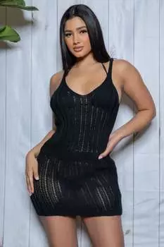 Мини-платье Josephine, связанное крючком FASHNZFAB, черный