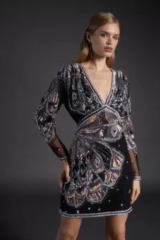 Мини-платье Julie Kuyath с вышивкой-бабочкой и бисером Coast, черный