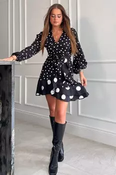 Мини-Платье katrina с длинными рукавами и принтом в горошек Girl In Mind, черный