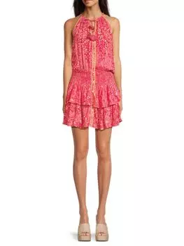 Мини-платье Kimi Swiss Dot Blouson Poupette St Barth, цвет Pink Paisley