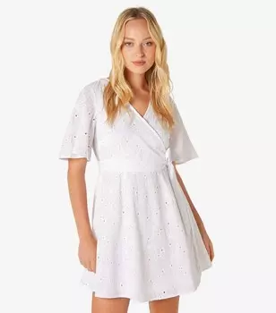 Мини-платье-кимоно абрикосового цвета с цветочным принтом и запахом Apricot, белый