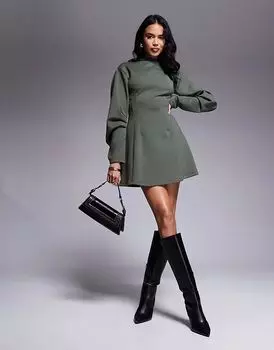 Мини-платье-кокон с завышенной талией серого цвета ASOS DESIGN