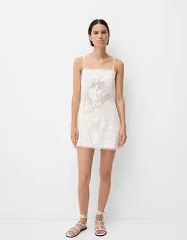 Мини-Платье крючком Bershka, бежевый