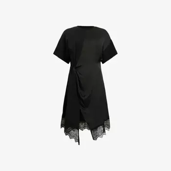 Мини-Платье Lana из органического хлопка с короткими рукавами, вышитое кружевом Allsaints, черный