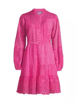 Мини-платье Lexan с вышивкой и длинными рукавами Johnny Was, роза