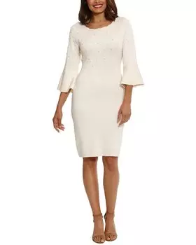 Мини-платье London Times с рукавами 3/4, слоновая кость