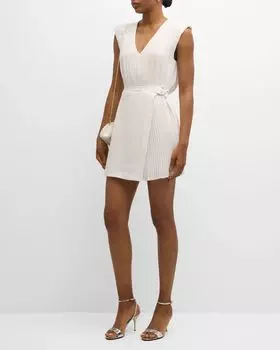 Мини-платье Margo с комбинированной юбкой без рукавов и запахом SIMKHAI, цвет Ivory