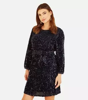 Мини-платье Mela с поясом и пайетками, темно-синий
