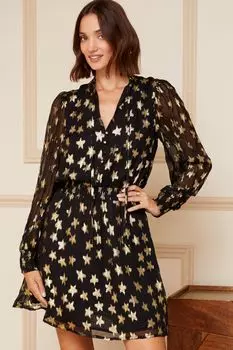 Мини-платье металлик со звездами Love & Roses, черный