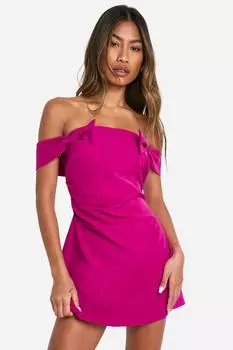 Мини-платье микро с квадратным вырезом и бантом boohoo, розовый