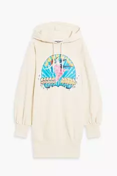 Мини-платье мини из французского хлопка с принтом и капюшоном MOSCHINO, бежевый