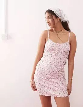 Мини-платье Miss Selfridge с пуговицами и розовым мелким цветочным узором