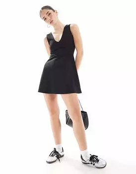 Мини-платье Miss Selfridge с V-образным вырезом и расклешенной отделкой, черное