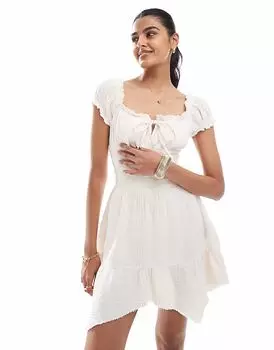 Мини-платье-молочница Bershka со сборками нежно-розового цвета