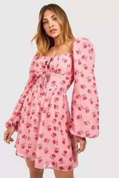 Мини-платье молочницы с союзами и союзами Boohoo, розовый