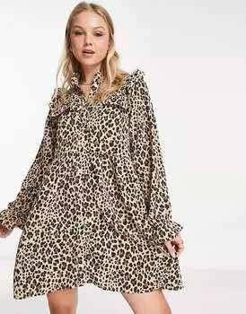 Мини-платье Monki с оборками и леопардовым принтом
