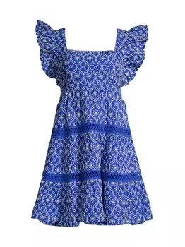 Мини-платье Morrie с оборками и люверсами Lilly Pulitzer, синий
