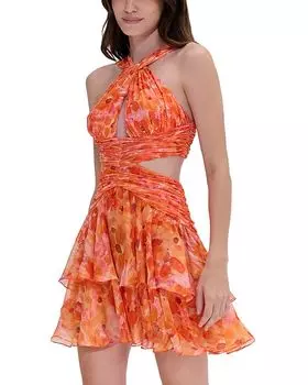 Мини-платье Myosotis с бретелями на шее. PatBO, оранжевый
