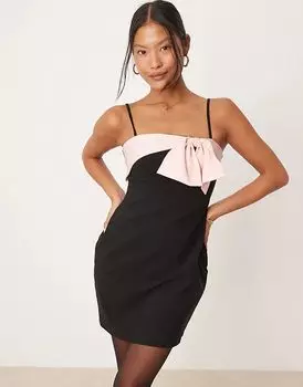 Мини-платье на бретельках с бантом розового цвета ASOS