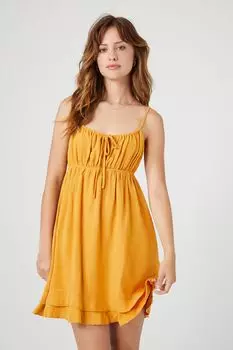 Мини-платье на бретельках с рюшами Forever 21, горчичный