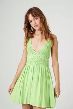 Мини-платье на бретельках со сборками и оборками Forever 21, лаймовый