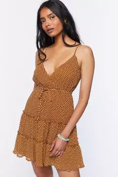 Мини-платье на бретельках в горошек Forever 21, коричневый