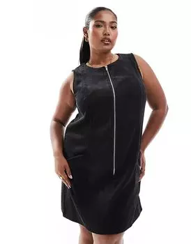 Мини-платье на молнии в стиле корд черного цвета ASOS