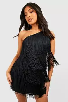 Мини-платье на одно плечо petite с кисточками Boohoo, черный