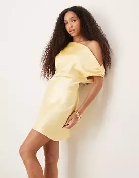 Мини-платье на одно плечо с атласной драпировкой ASOS DESIGN цвета пахты
