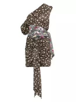 Мини-платье на одно плечо в стиле пэчворк The Attico, коричневый