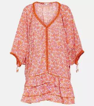 Мини-платье nava с оборками и цветочным принтом Poupette St Barth, розовый